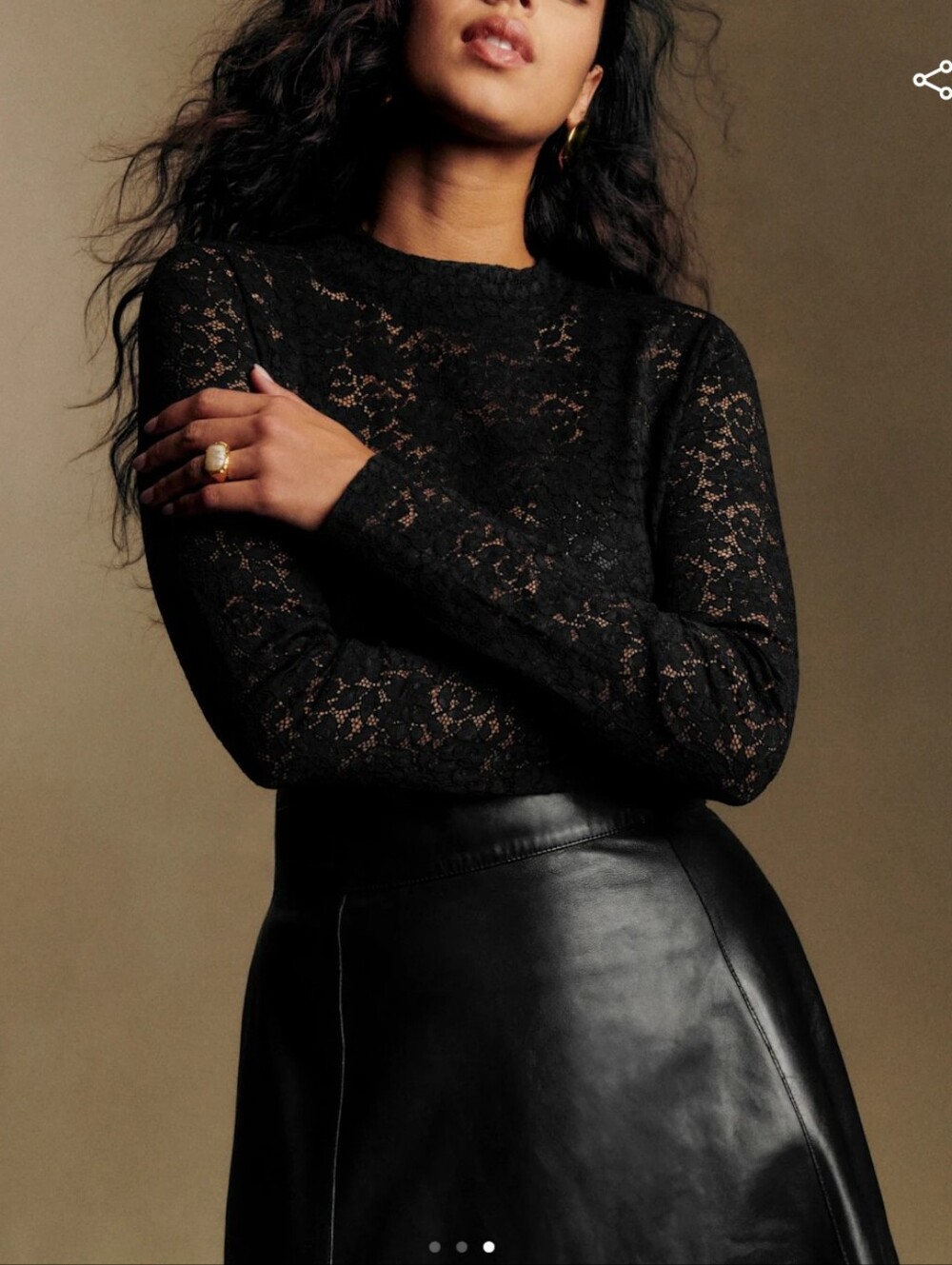Sezane Black Lace Long-Sleeve Blouse